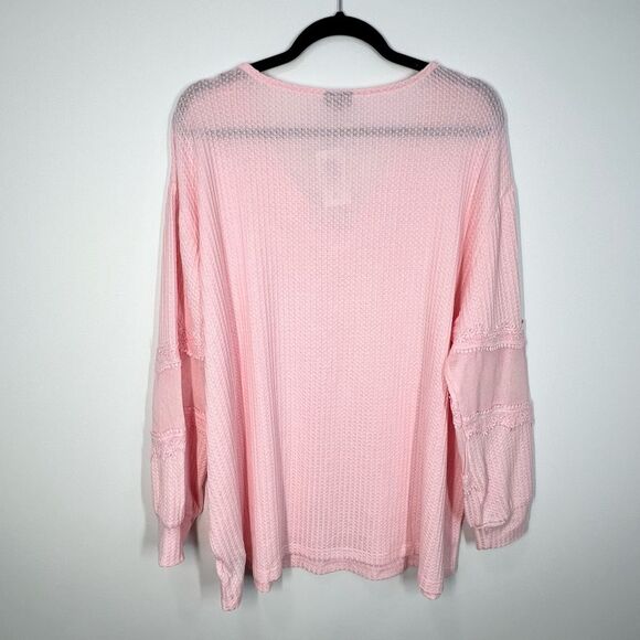 NWT Torrid Waffle VNeck Long Sleeve Mesh Insert  Sweatshirt Almond Blossom 2X - Picture 8 of 12